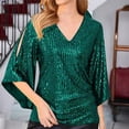 thumbnail image 1 of Green Womens Tops Womens Sequin Tops 3/4 Sleeve Glitter Sparkly Party Blouse V Neck Tops for Evening Party Blouses for Women Trendy, 1 of 6