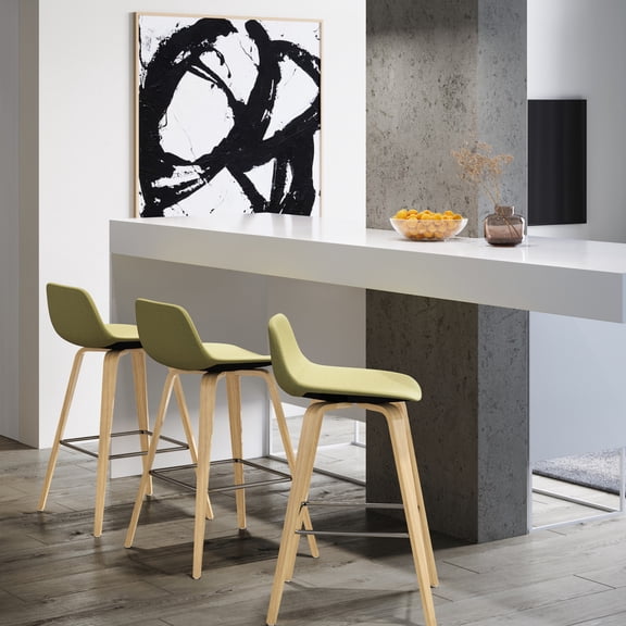 Green Wood Bar Stools (Set of 2) | Multifunctional for Different Scenarios | Bentwood Legs with Chrome | Ensures Style and Comfort