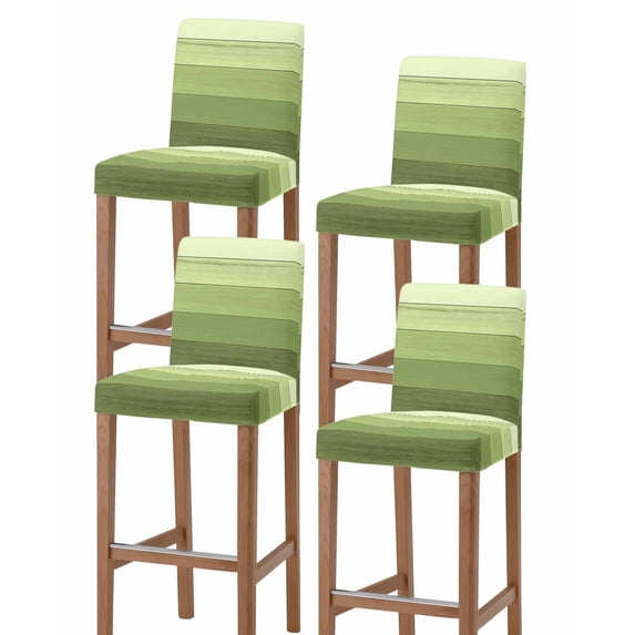 Green Wood Grain Bar Stool Covers Set of 4, Ombre Rustic Retro Wooden Plank Stretch Washable Bar Chair Covers with Backs, Removable Pub Counter Height Chair Cover for Kitchen Dining Room Cafe