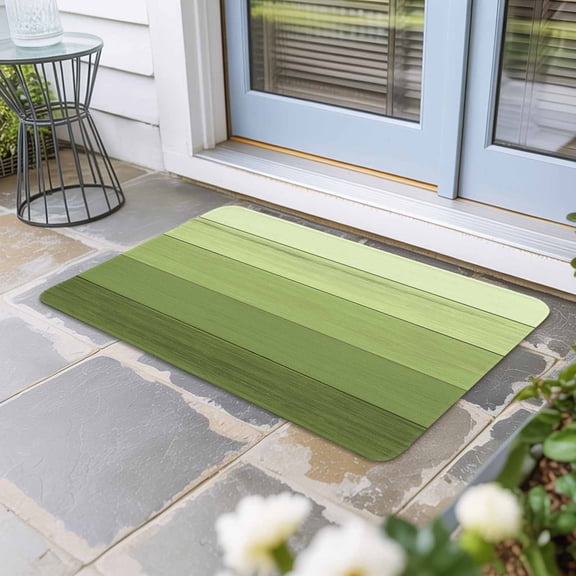 Green Wood Grain Door Mat Indoor Outdoor, Ombre Rustic Retro Wooden Plank Non Slip Welcome Mat with Rubber Backing, Absorbent Fabric Front Door Mats Entryway Rug for Home Patio Entrance 16"x24"