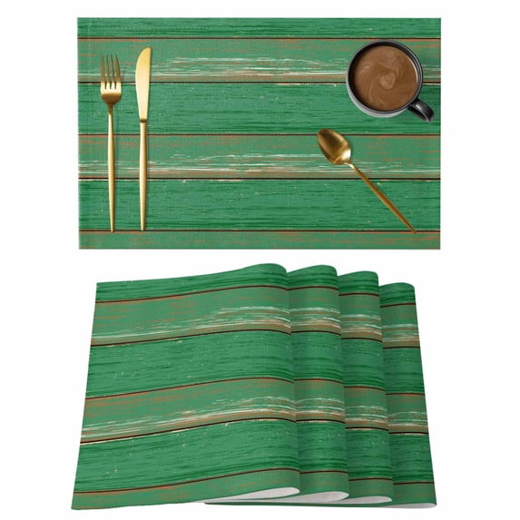 Green Wood Grain Placemats Set of 8, Farmhouse Texture Vintage Country Placemats for Dining Table, Place Mats for Kitchen Tabletop, Waterproof Wipeable Dining Table Mats Set