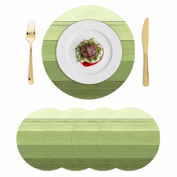 Green Wood Grain Round 13 Inch Placemats Set of 4, Ombre Rustic Retro Wooden Plank HeatResistant Non Slip Place Mats for Dining Table, Wipeable Braided Kitchen Table Mats for Housewarming