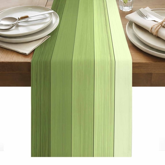 Green Wood Grain Table Runner - 90 Inch Long, Kitchen Dining Table Runner Dresser Scarves, Ombre Rustic Retro Wooden Plank Farmhouse Decor for Coffee Tables Wedding Party Banquet