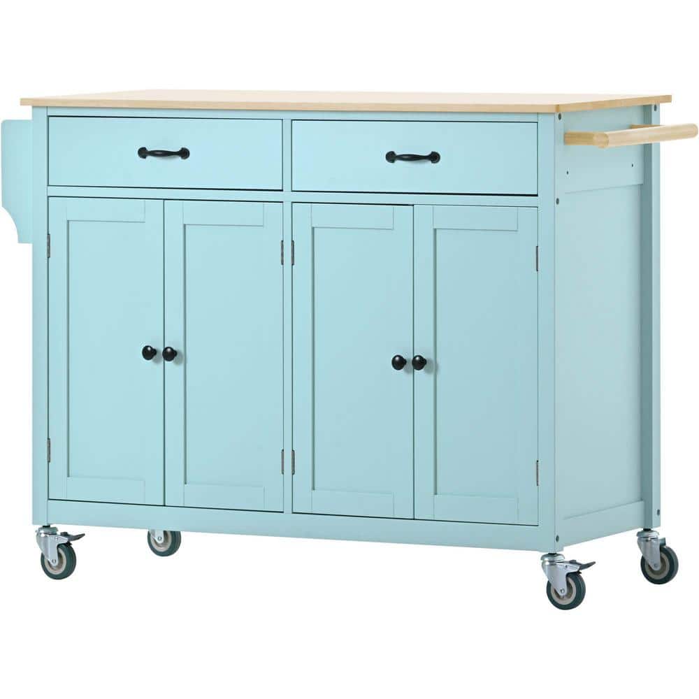 Green Wood Kitchen Cart with 4 Door and 2 Drawers and 2 Locking