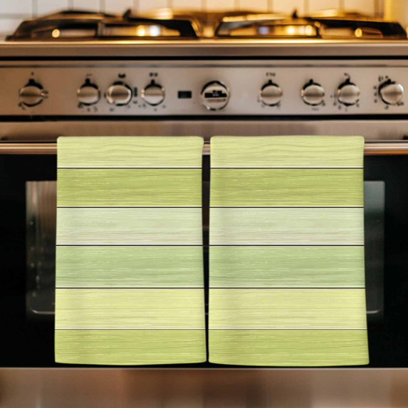 Green Wooden Grain Kitchen Towels Set of 4, Vintage Chic Geometric Gradient Absorbent Dish Towels for Kitchen, Microfiber Hand Towel, Quick Drying Tea Towel for Cleaning Decorative Dishcloths