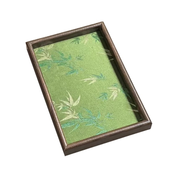 Green Wooden Storage Tray Decorative Serving Platter For Living Room Desk Home Decor Natural Solid Wood Rectangular With Leaf Print