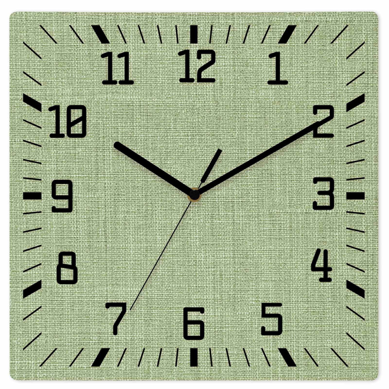 Green Wooden Wall Clock Silent Non Ticking, Farmhouse Burlap Solid ...