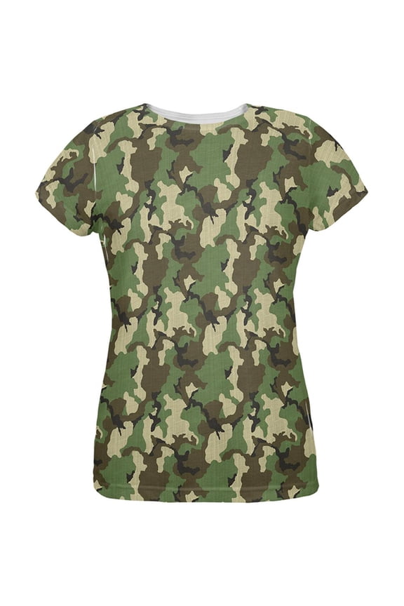Green Woodland Camo All Over Womens T Shirt Multi LG