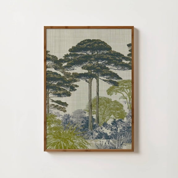 Green Woodland Forest Print, Japanese Tree Poster, Botanical Tapestry Print, Green Textile Art, Birch Tree Painting, Retro Log Cabin Decor, Poster Only