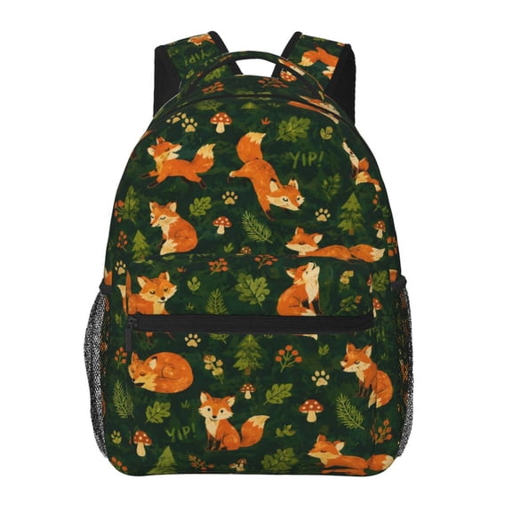 Green Woodland Fox Lightweight Casual Backpack Travel Daypack for Women Men Hiking Camping Gift