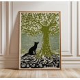 Green Woodland Fox Tree Root Nature Linocut Style Forest Poster, Living ...