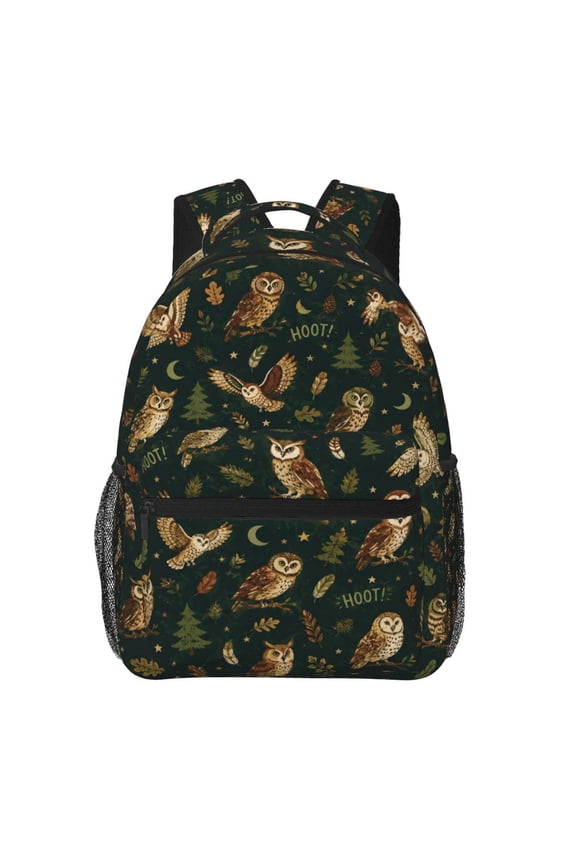 Green Woodland Owl Lightweight Casual Backpack Travel Daypack for Women Men Work Hiking Camping Gift