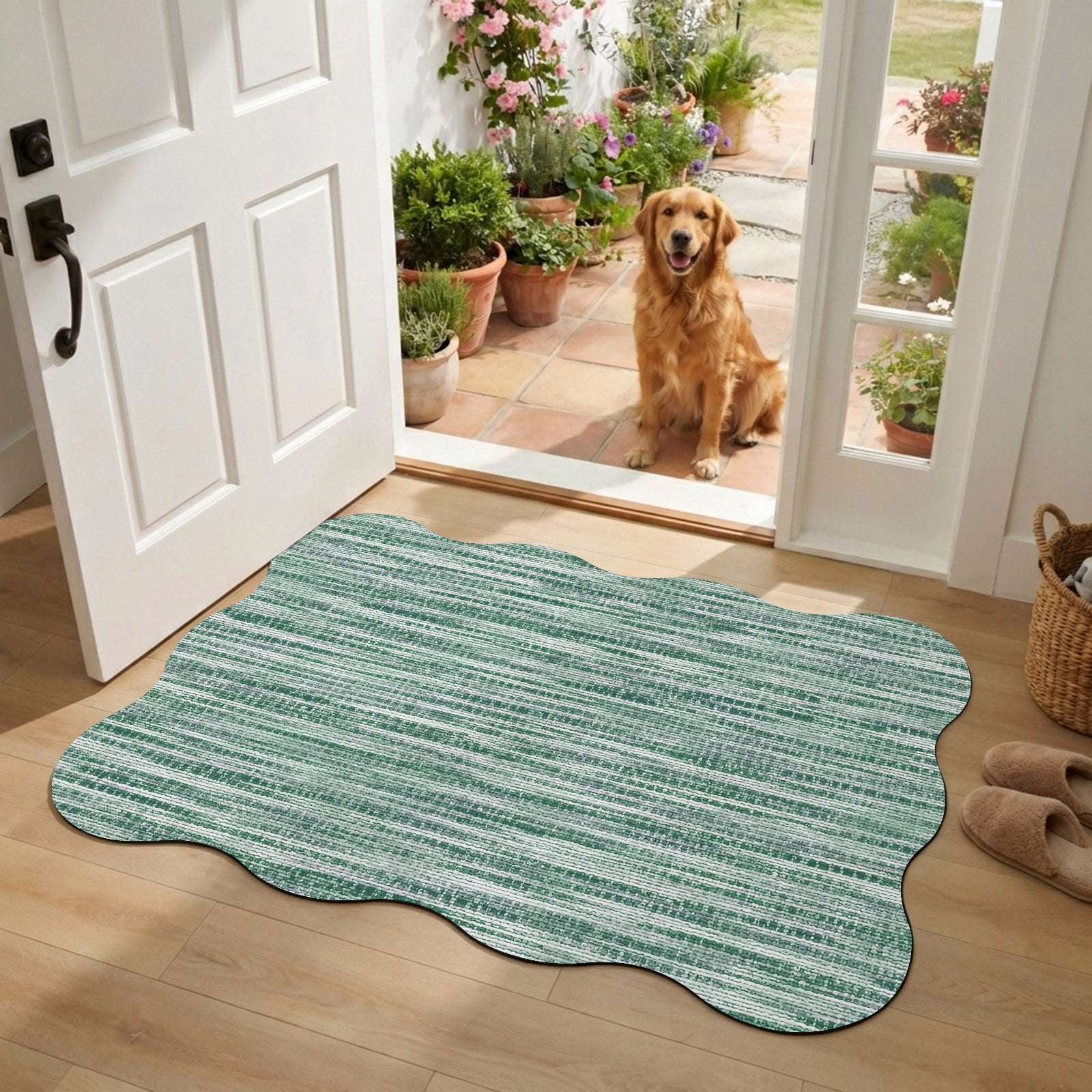 Fabric Rustic Rug Green Woven Diatomaceous Earth Bath Mat, Rustic Vintage Solid Knit ...