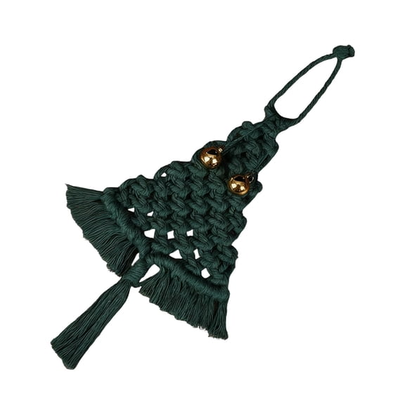 Green Woven Tapestry Christmas Tree Hanging Ornament With Bells For Wall Decor Handmade And Festive
