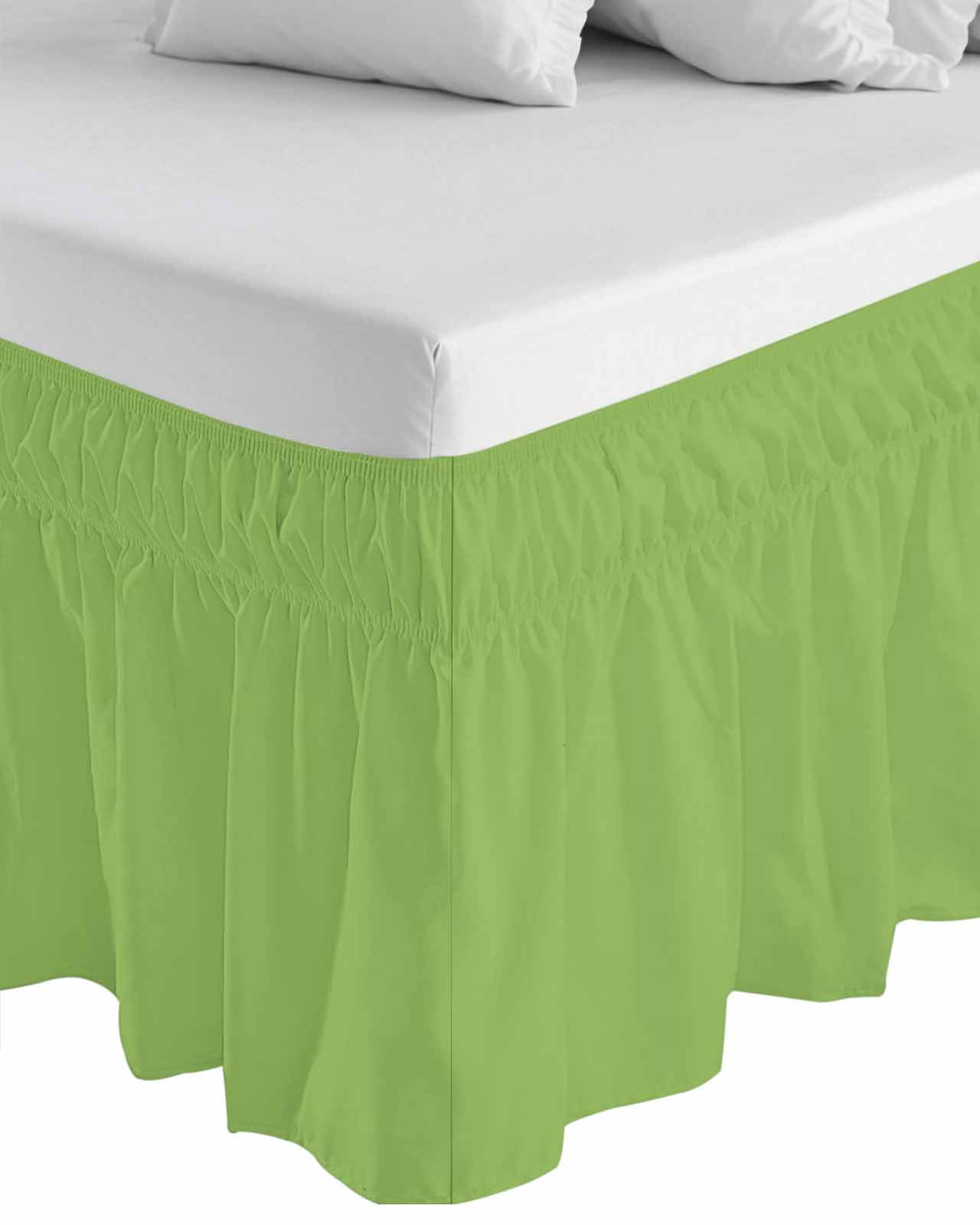 Green Wrap Around Bed Skirts for Queen Bed 16" Drop,Bed Skirt with Adjustable Elastic Belt Dust Ruffle Bed Valance for Bedroom Hotel Solid Color Simple Abstract Fashion Light Color Bed Frame Cover