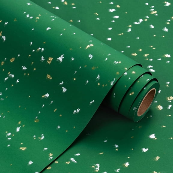 Green Wrapping Paper Roll - Mini Roll - 17 Inch x 16.5 Feet - Navy Blue Gold Design with Silky Touch Perfect for Birthday, Wedding, Baby Shower, Holiday