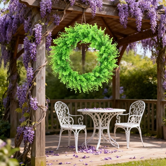 Green Wreath Front Door Spring Wreath, Fireplace Artificial Wreath Apartment Door Decor, Outdoor Farmhouse Decor Plants Wreaths