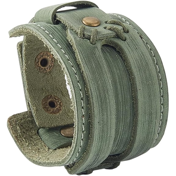 Green Wrist Cuff Bracelet Punk Genuine Leather Wristbands Men's Cowhide Leather Band Nordic Gothic Biker Adjustable Wide Wrist Cord Bracelets Jewelry Bangle Costume for Women Men