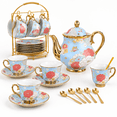Green X Large Ceramic Tea and Coffee Serving Set with 1 Teapot, 6 Cups ...