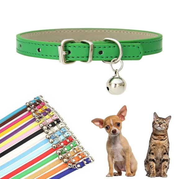 Puppy Collar with Bell, Synthetic Leather Pu Basic Cat Collar with Bells for XXS Xs Small Medium Pet Dogs Little Kitten Tiny Animal Boy Girls, Green XXSmall