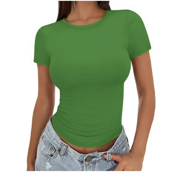Green XXXL WIZUTIZ Short Sleeve Shirts for Women up to 65% Off Breathable Tops Round Neck Fluffy Plus Size Ladies Tshirt Sports Solid Tee Cotton Soft Summer-Beach Shirts Pure Colour Plus Short Sleeve