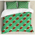 thumbnail image 1 of Green Xmas Duvet Cover Set, Winter Season Noel Santa Claus Ornamental Socks Repeating Composition Pattern, Decorative 3 Piece Bedding Set with 2 Pillow Shams, Queen Size, Ruby and Dusk, by Ambesonne, 1 of 3