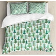 thumbnail image 1 of Green Xmas Duvet Cover Sets, Winter Seasonal Various Cartoon Evergreen Pine Trees Snowflakes Art, Bedding Set 2 Duvet Covers & 4 Pillowcases, 2 Pack Cal King Size, Brown White Pale Blue, by Ambesonne, 1 of 6