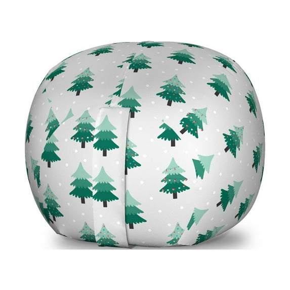 Green Xmas Storage Toy Bag Chair, Winter Season Cold Associated Ornamental Pine Trees Snows Continuous, Stuffed Animal Organizer Washable Bag, Small Size, Pale Grey Dark Brown, by Ambesonne