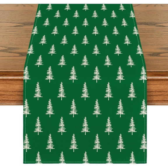 Green Xmas Tree Christmas Table Runner, Seasonal Winter Kitchen Dining Table Decoration for Home Party Decor 13x72 Inch
