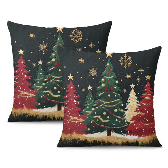 Green Xmas Trees Pine Rustic Farmhouse Throw Pillow Covers Beautiful Square Cushion Covers 2 Pack Decorative Throw Cushion Case for Room Home Patio Bedroom Livingroom