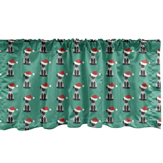 Ambesonne Green Xmas Valance Pack of 2, Cats Wearing Santa Hats, 54"X12", Sea Green Pale Taupe Red