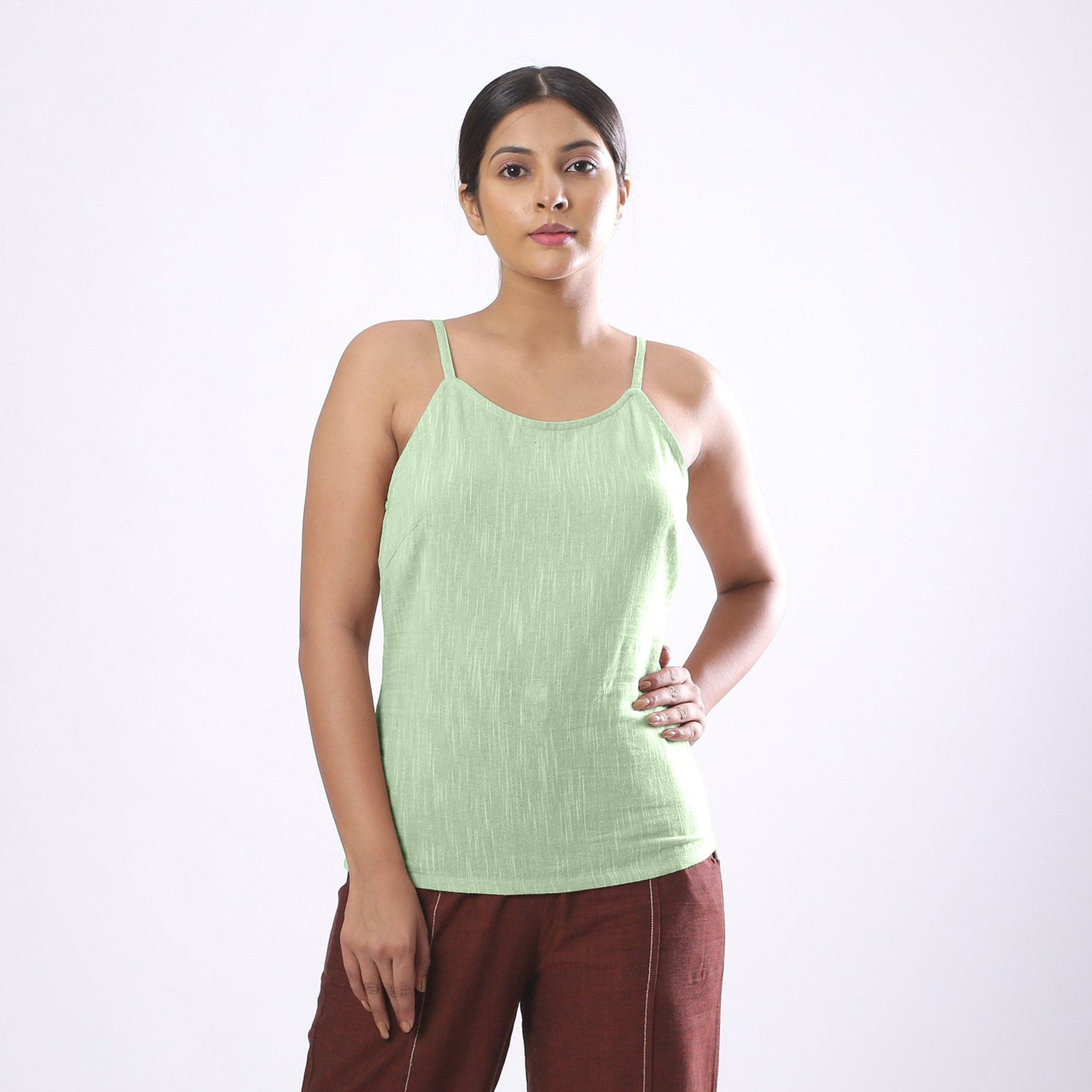 Olive green button  spaghetti top... M