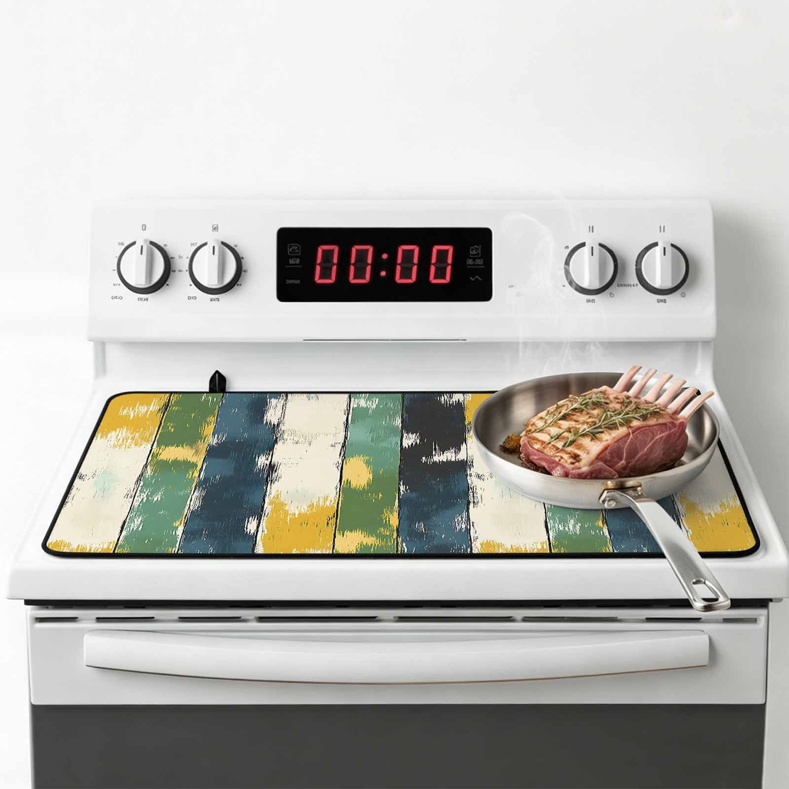 Green Yellow Blue Abstract Stove Top Cover for Electric Stove, Heat-proof & Non Slip Glass Top Stove Cover Protector, Modern Abstract Art Color Kitchen Flat Cooktop Rubber Mat 24x21 Inches