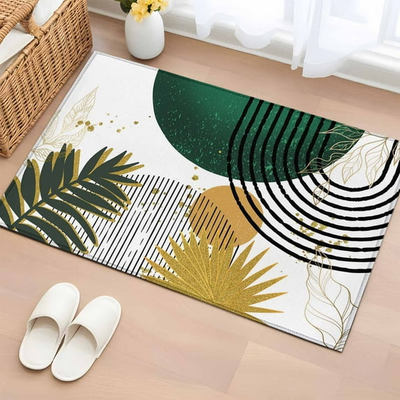 Green Yellow Boho Bathroom Rug Washable 2x3 Entryway Rug Non Slip Modern Abstract Geometric Front Door Mat Low Pile Indoor Doormat Throw Floor Carpet for Kitchen Bedroom Entrance
