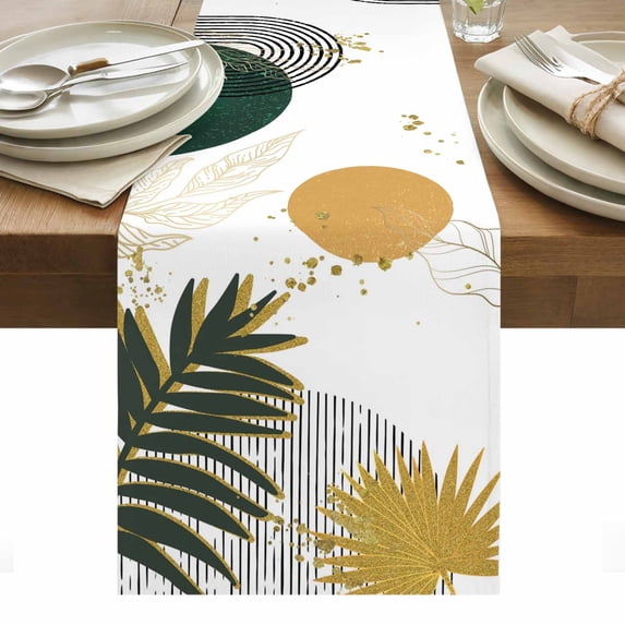 Green Yellow Boho Table Runner - 36 Inch Long, Kitchen Dining Table Runner Dresser Scarves, Modern Abstract Geometric Farmhouse Decor for Coffee Tables Wedding Party Banquet