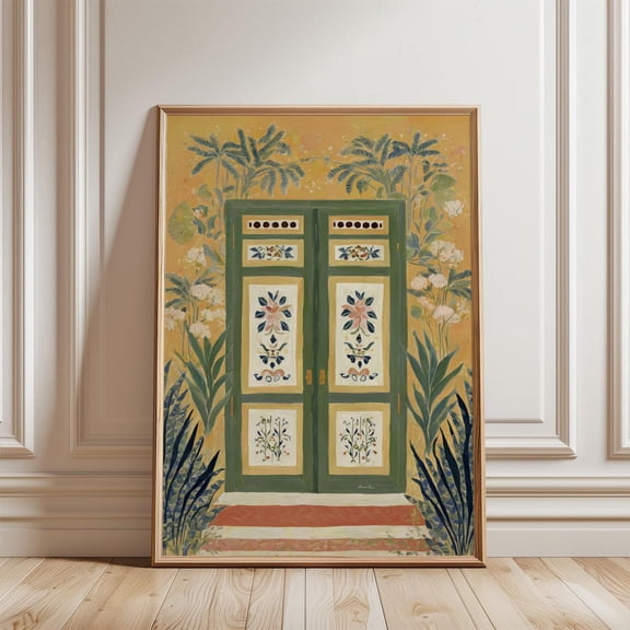 Green Yellow Botanical Door Poster, Unframed Paper Poster 8x10in