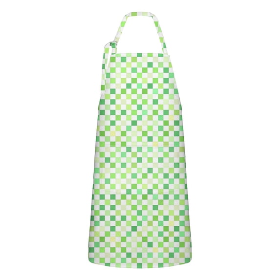Green Yellow Checkerboard Checkered Pattern Apron-Garden Aprons for Women with Pockets-Cotton Linen Waterproof Kitchen Cooking Gardening Aprons Adjustable for Kitchen,Cooking,BBQ and Salon 33x27 Inch