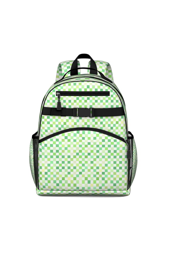 Green Yellow Checkerboard Checkered Pattern Backpack for School,Cute School Bag,Schoolbag with Adjustable Shoulder Straps & Padded Back,15.25"x11.5"x5.25"