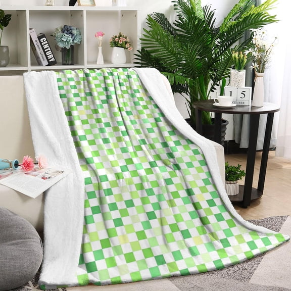 Green Yellow Checkerboard Checkered Pattern Blanket,Comfortable Soft Lamb Wool Throw Blanket,All Season,Warm Lightweight Blankets for Sofa Bed Couch Living Room Chair,40"x50"