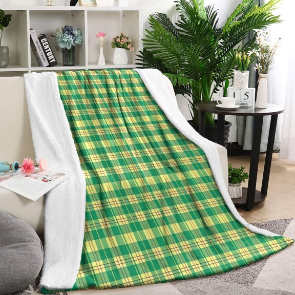 Green Yellow Checkerboard Checkered Pattern Blanket,Comfortable Soft Lamb Wool Throw Blanket,All Season,Warm Lightweight Blankets for Sofa Bed Couch Living Room Chair,60"x80"