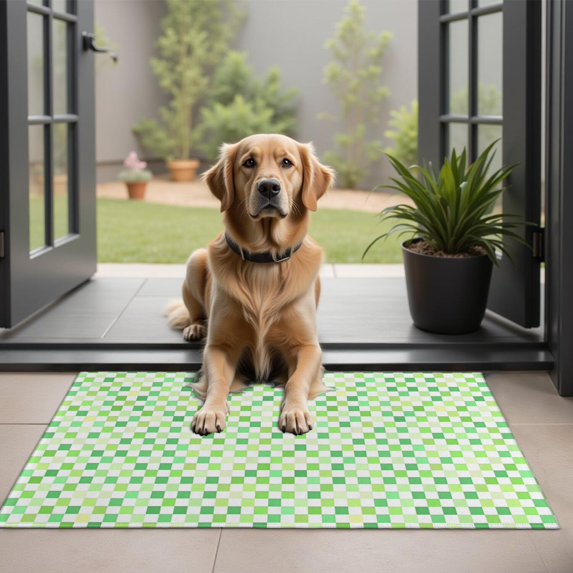 Green Yellow Checkerboard Checkered Pattern Door Rugs,Washable Non Slip Door Mats Indoor,Decorative Door Mats,Entry Mat Indoor for Entrance,Bedroom,Kitchen,Bathroom,20"x32"