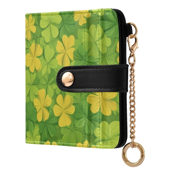 Green Yellow Clovers St Patricks Day Women's Wallet PU Leather Card Cases RFID Blocking Purse Billfold with Key Ring