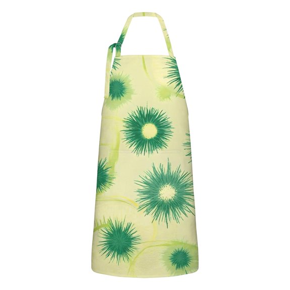 Green Yellow Dandelion Pattern Apron-Garden Aprons for Women with Pockets-Cotton Linen Waterproof Kitchen Cooking Gardening Aprons Adjustable for Kitchen,Cooking,BBQ and Salon 33x27 Inch