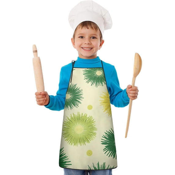 Green Yellow Dandelion Pattern Kids Aprons for Girls and Boys,Adjustable Neck Strap Toddler Aprons for Kids Cooking Baking