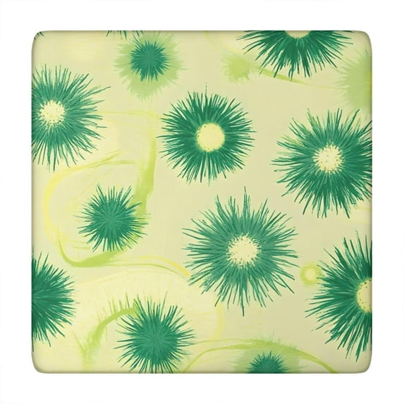 Green Yellow Dandelion Pattern Square Fitted Tablecloth with Elastic Edge,Square Table Cover,Washable Elastic Table Cover for Home Kitchen Party Decor 34"x34"