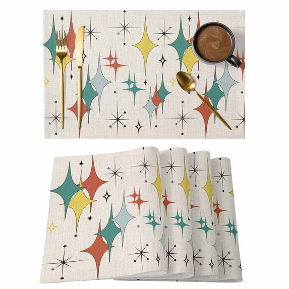 Green Yellow Diamond Placemats Set of 12 Modern Geometric Middle Century Beige Place Mats Indoor Wipeable Table Mats Washable Dining Table Placemats for Kitchen Holiday Party Home Decor 13x19 Inch