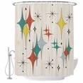 thumbnail image 1 of Green Yellow Diamond Shower Curtain, Waterproof Shower Curtains for Bathroom, Modern Geometric Middle Century Beige Washable Fabric Bathtub Curtain Set Bath Decor with 12 Hooks Stall 36"x72", 1 of 6