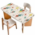 thumbnail image 1 of Green Yellow Diamond Table Cloths for 5 Foot Rectangle Tables, Modern Geometric Middle Century Beige Patio Waterproof Elastic Fitted Tablecloths, Washable Rectangular Table Cover for Camping, 1 of 8