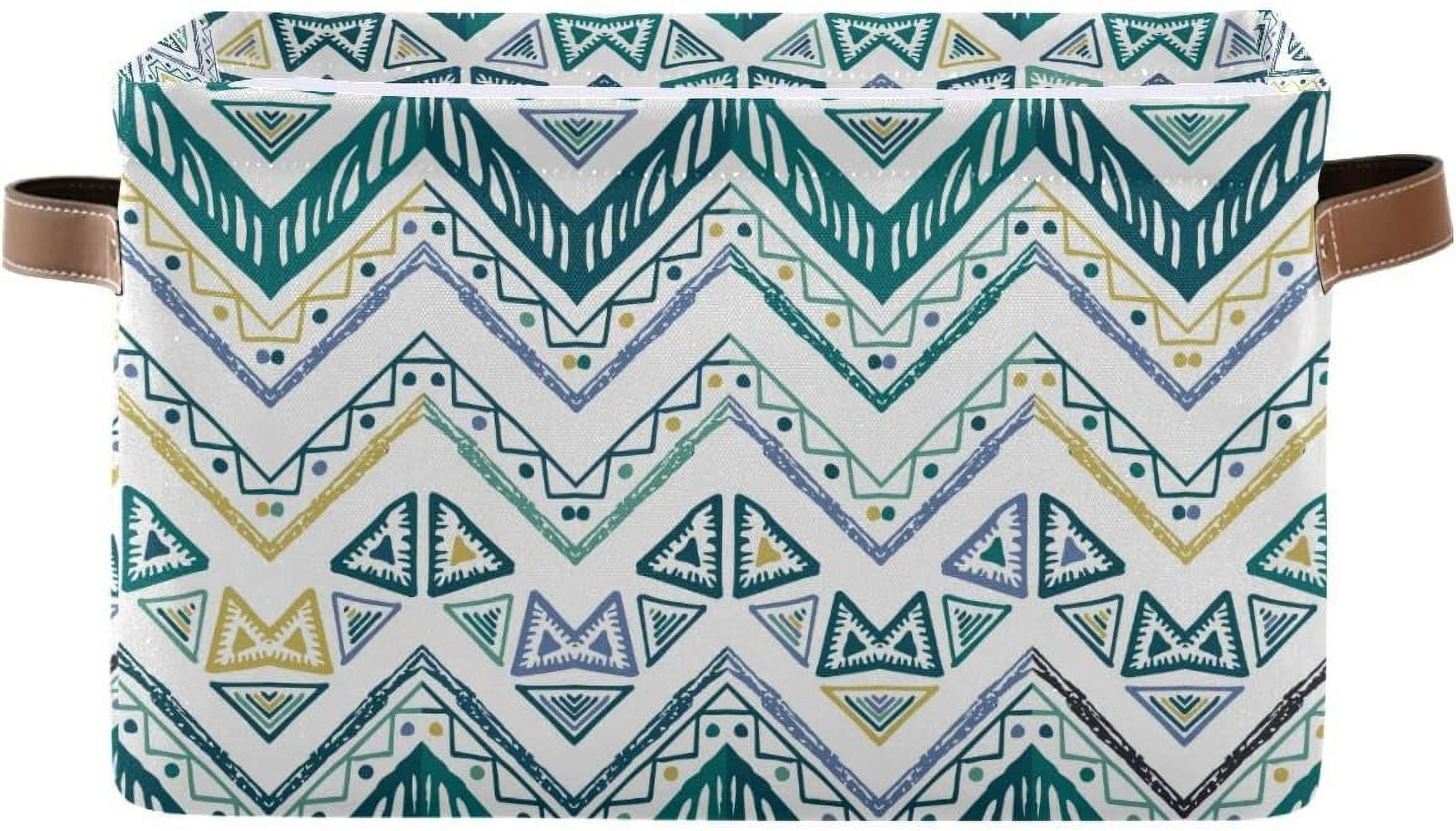 Green Yellow Ethnic Pattern Square Storage Basket Storage Bins Canvas ...