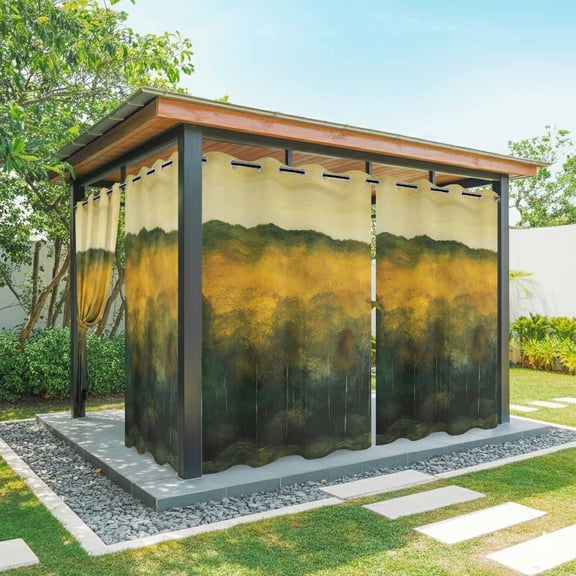 Green Yellow Forest Outdoor Curtains for Patio Waterproof, Windproof Privacy Curtains with Weighted Bottom, Oil Painting Landscape Outside Drapes for Picnic Garage Backyard Cabana 54"x108" 1 Panel